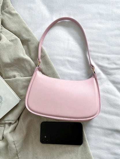 Women's Curved Shoulder Bag, Small Faux Leather Underarm Purse for Everyday and Evening