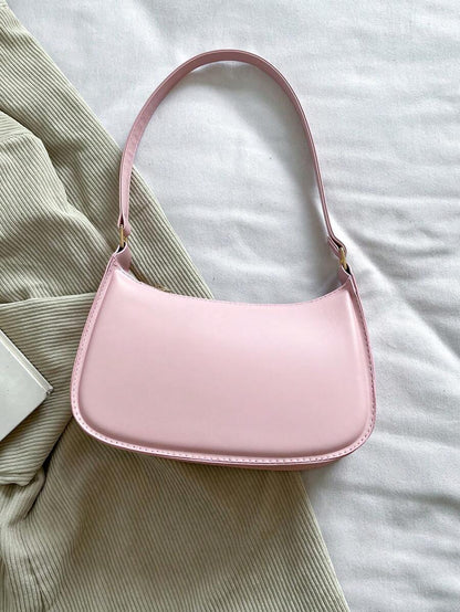 Women's Curved Shoulder Bag, Small Faux Leather Underarm Purse for Everyday and Evening