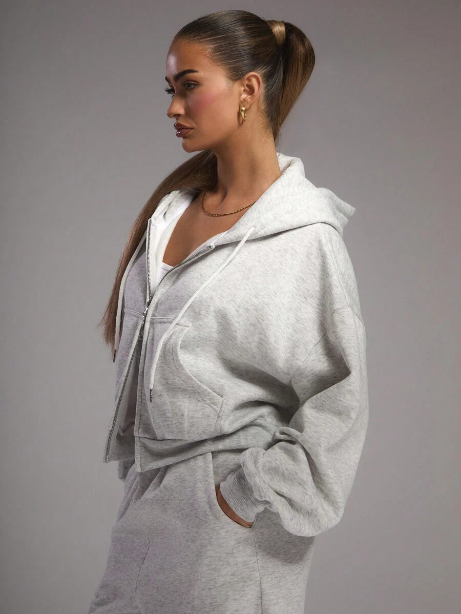 Claudia Double Zip Drawstring Hoodie - Burgundy