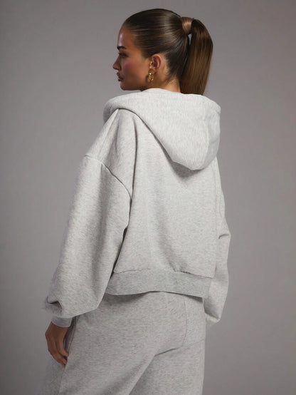 Claudia Double Zip Drawstring Hoodie - Light Grey