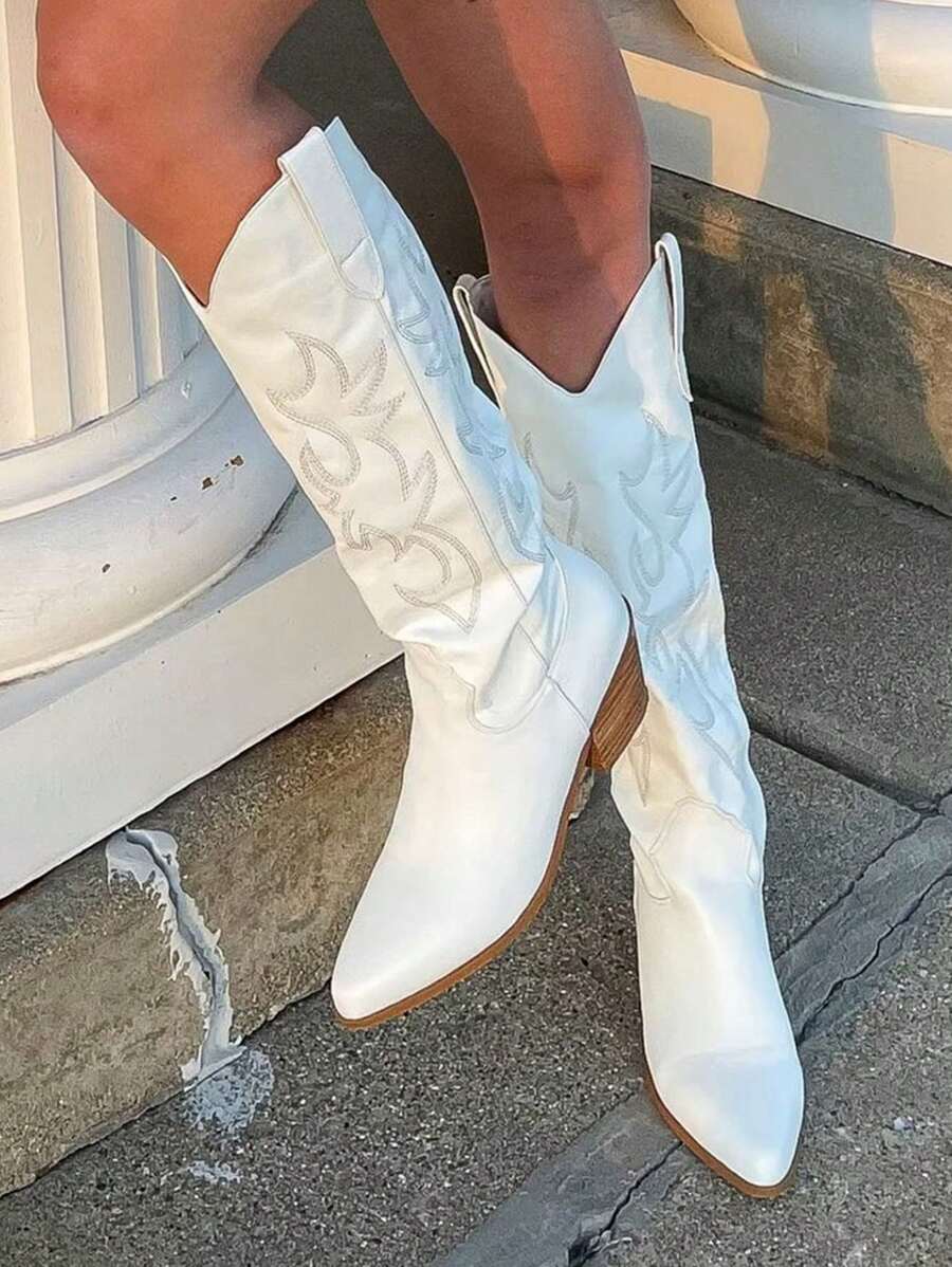 Women's Western Cowboy Boots Embroidered Pointed Toe Pull-On Retro Classic Fall Knee High Cowgirl Boots For Woman Spring Boots For Women Mensa