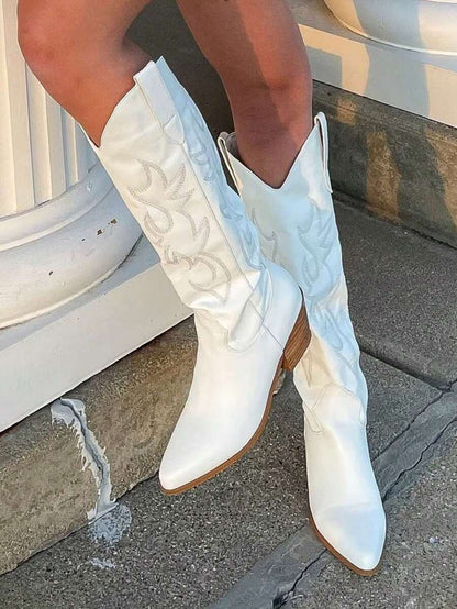 Women's Western Cowboy Boots Embroidered Pointed Toe Pull-On Retro Classic Fall Knee High Cowgirl Boots For Woman Spring Boots For Women Mensa