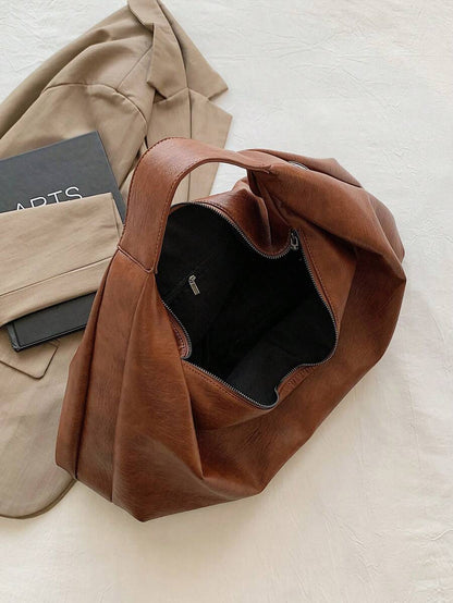 Women's Slouchy Hobo Shoulder Bag, Faux Suede Zip Top Purse for Everyday and Travel