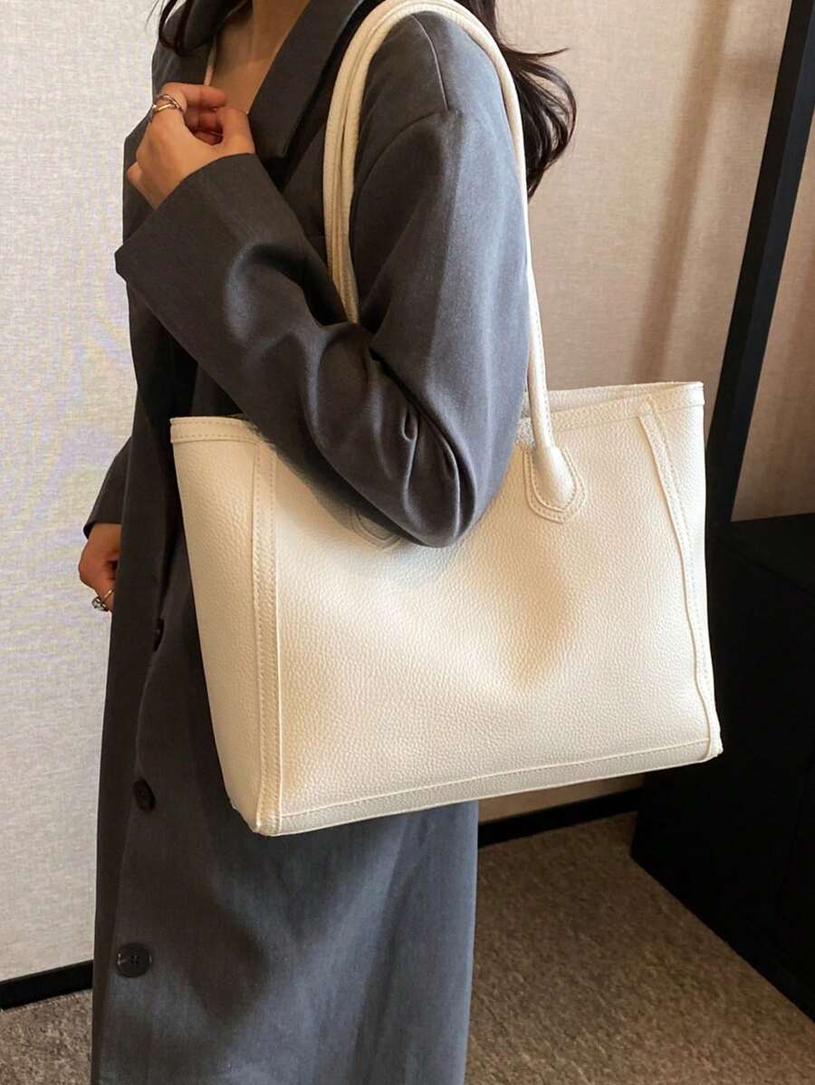 Tartu Large Faux Leather Shoulder Tote Bag - Beige