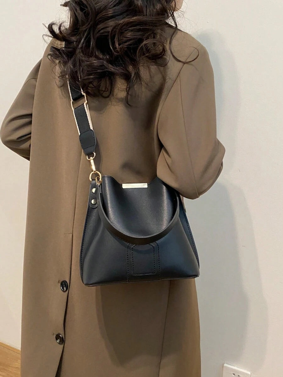 Lausanne Suede Look Bucket Bag with Wide Shoulder Strap