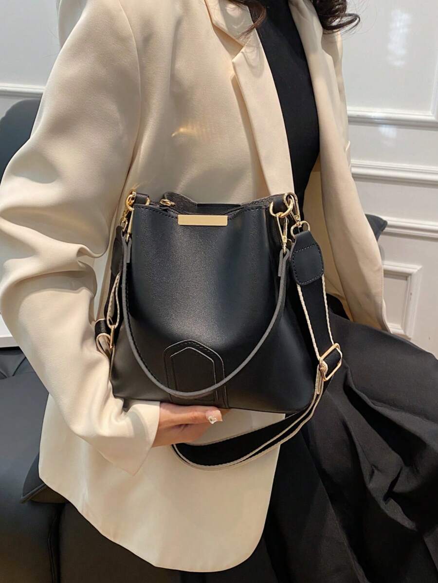 Lausanne Suede Look Bucket Bag with Wide Shoulder Strap