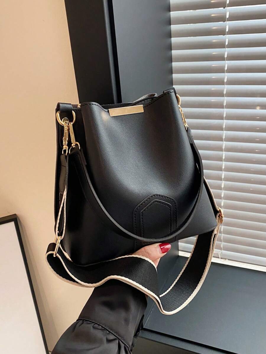 Lausanne Suede Look Bucket Bag with Wide Shoulder Strap