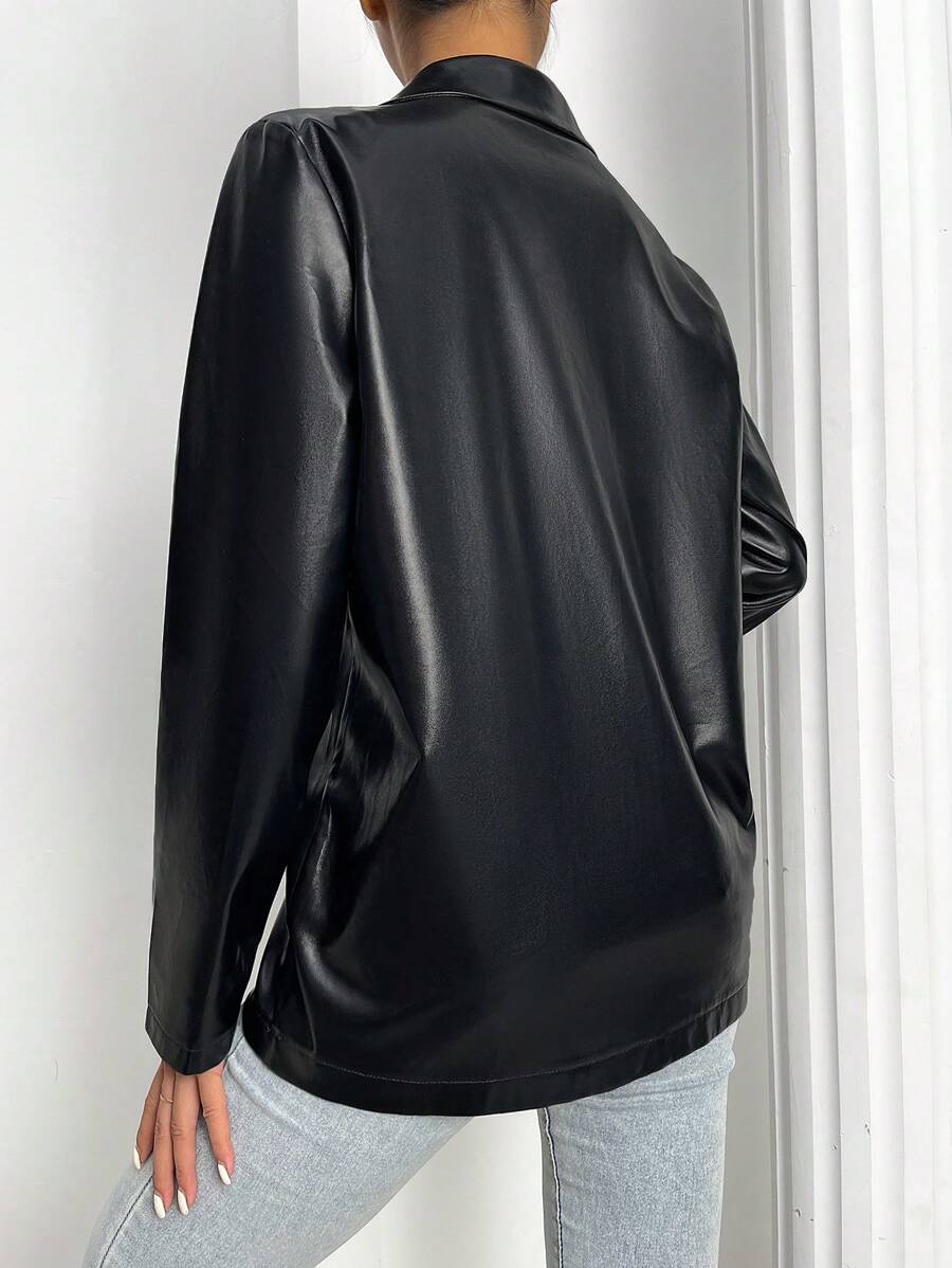 Rotterdam Faux Leather Single Button Oversized Blazer