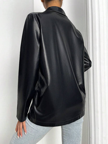 Rotterdam Faux Leather Single Button Oversized Blazer