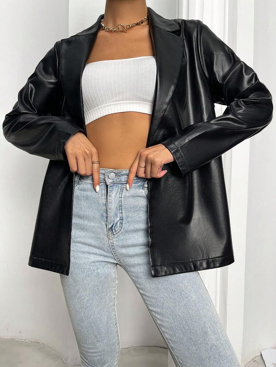 Rotterdam Faux Leather Single Button Oversized Blazer