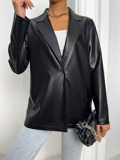 Rotterdam Faux Leather Single Button Oversized Blazer