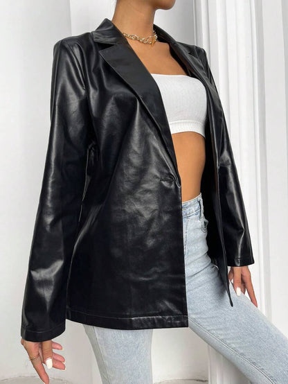 Rotterdam Faux Leather Single Button Oversized Blazer
