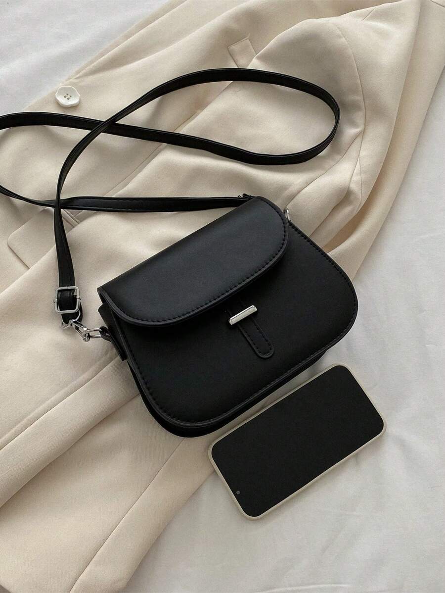 Women's Small Saddle Crossbody Bag, Faux Leather Flap Shoulder Purse with Adjustable Strap