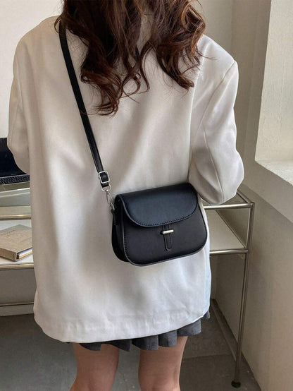 Women's Small Saddle Crossbody Bag, Faux Leather Flap Shoulder Purse with Adjustable Strap