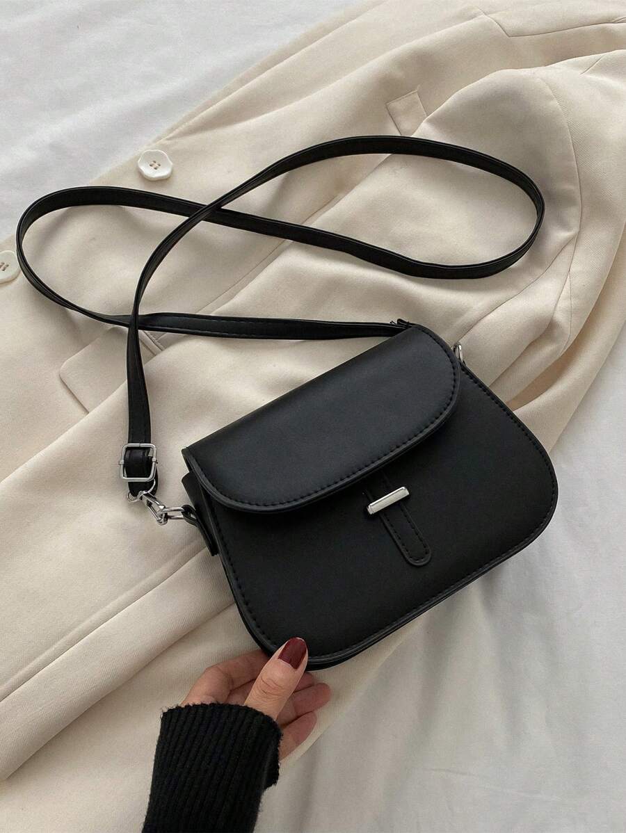 Women's Small Saddle Crossbody Bag, Faux Leather Flap Shoulder Purse with Adjustable Strap