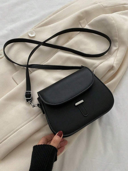 Women's Small Saddle Crossbody Bag, Faux Leather Flap Shoulder Purse with Adjustable Strap
