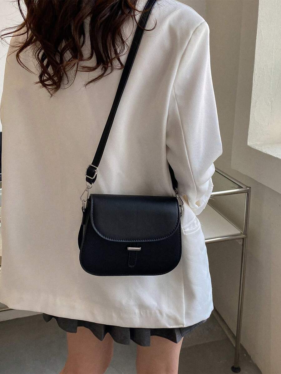 Women's Small Saddle Crossbody Bag, Faux Leather Flap Shoulder Purse with Adjustable Strap