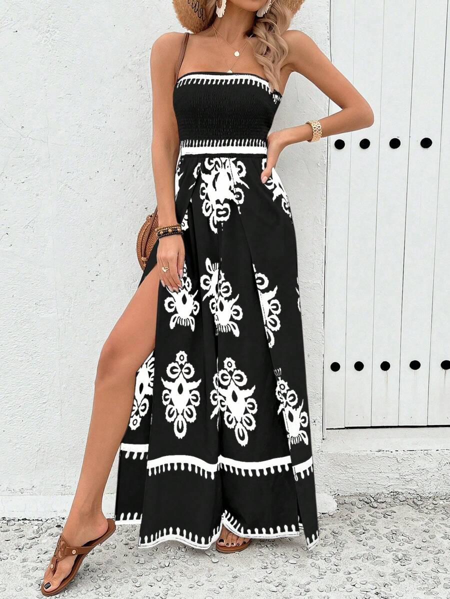 Breezaya Paisley Print Split Thigh Tube Jumpsuit Mensa
