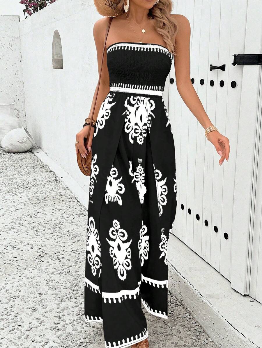 Breezaya Paisley Print Split Thigh Tube Jumpsuit Mensa