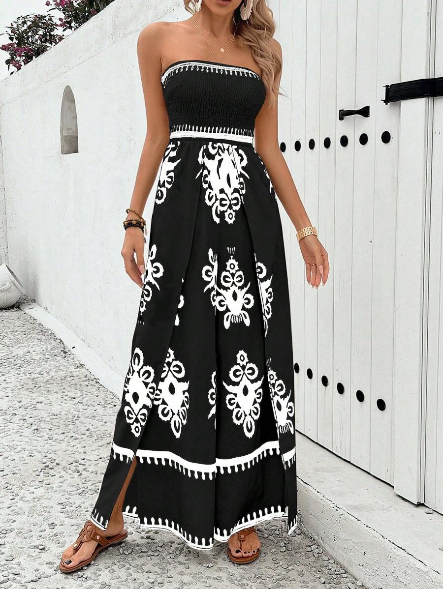 Breezaya Paisley Print Split Thigh Tube Jumpsuit Mensa