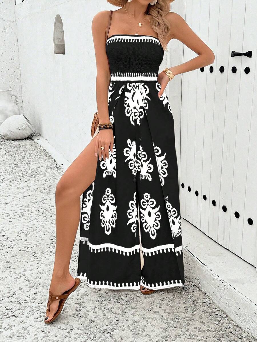 Breezaya Paisley Print Split Thigh Tube Jumpsuit Mensa