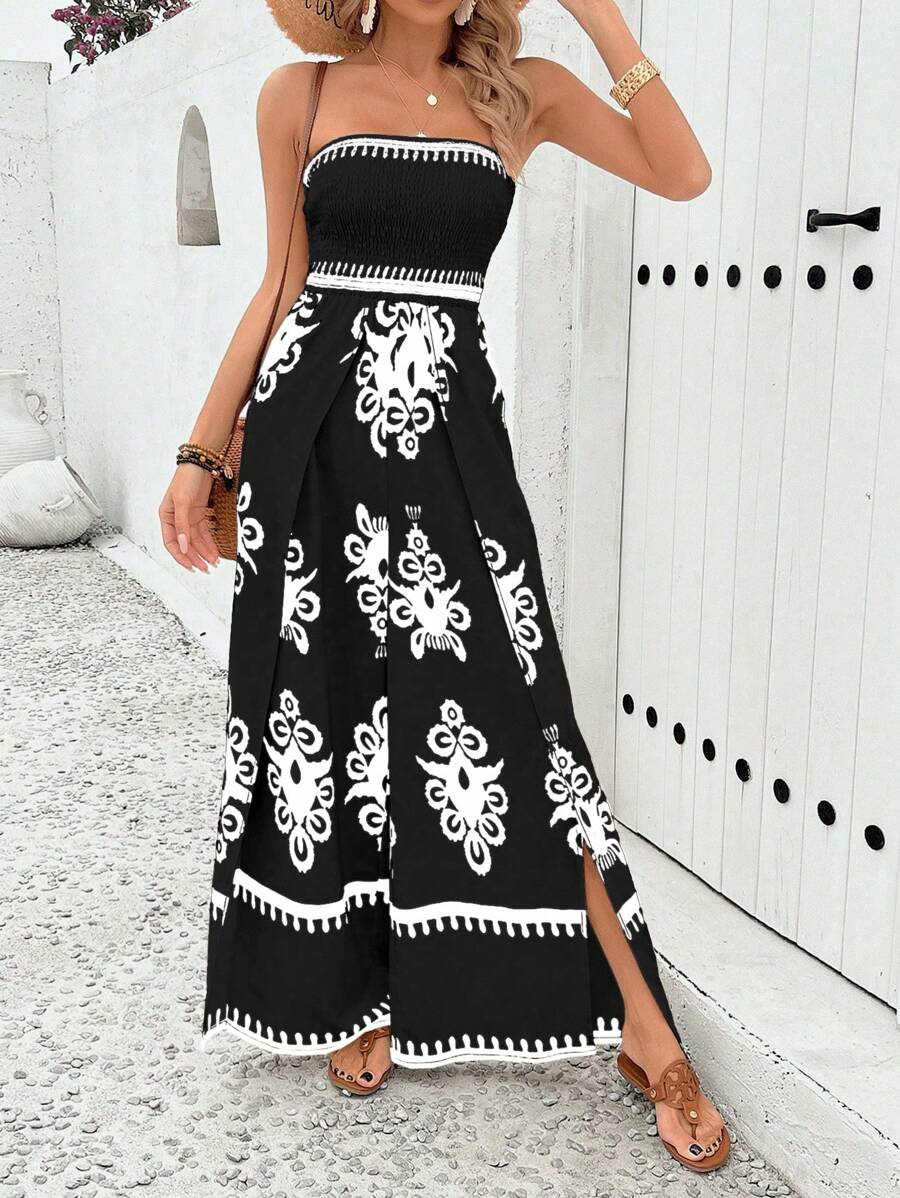 Breezaya Paisley Print Split Thigh Tube Jumpsuit Mensa