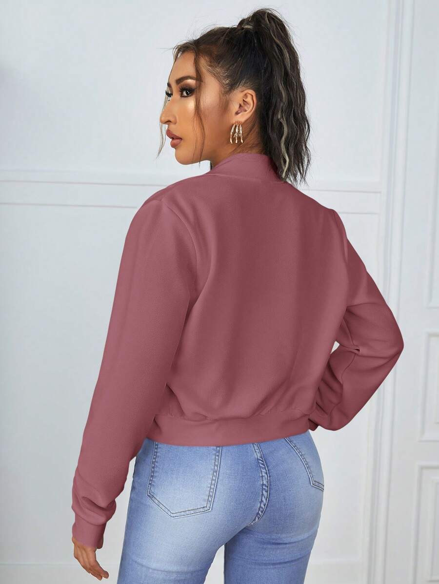 Calliope Zip Up Crop Bomber Jacket - Coffee Brown