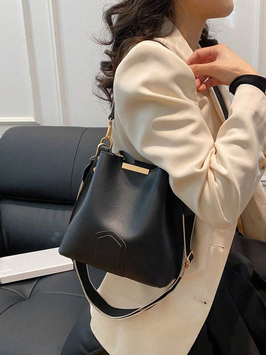 Lausanne Suede Look Bucket Bag with Wide Shoulder Strap