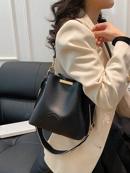 Lausanne Suede Look Bucket Bag with Wide Shoulder Strap
