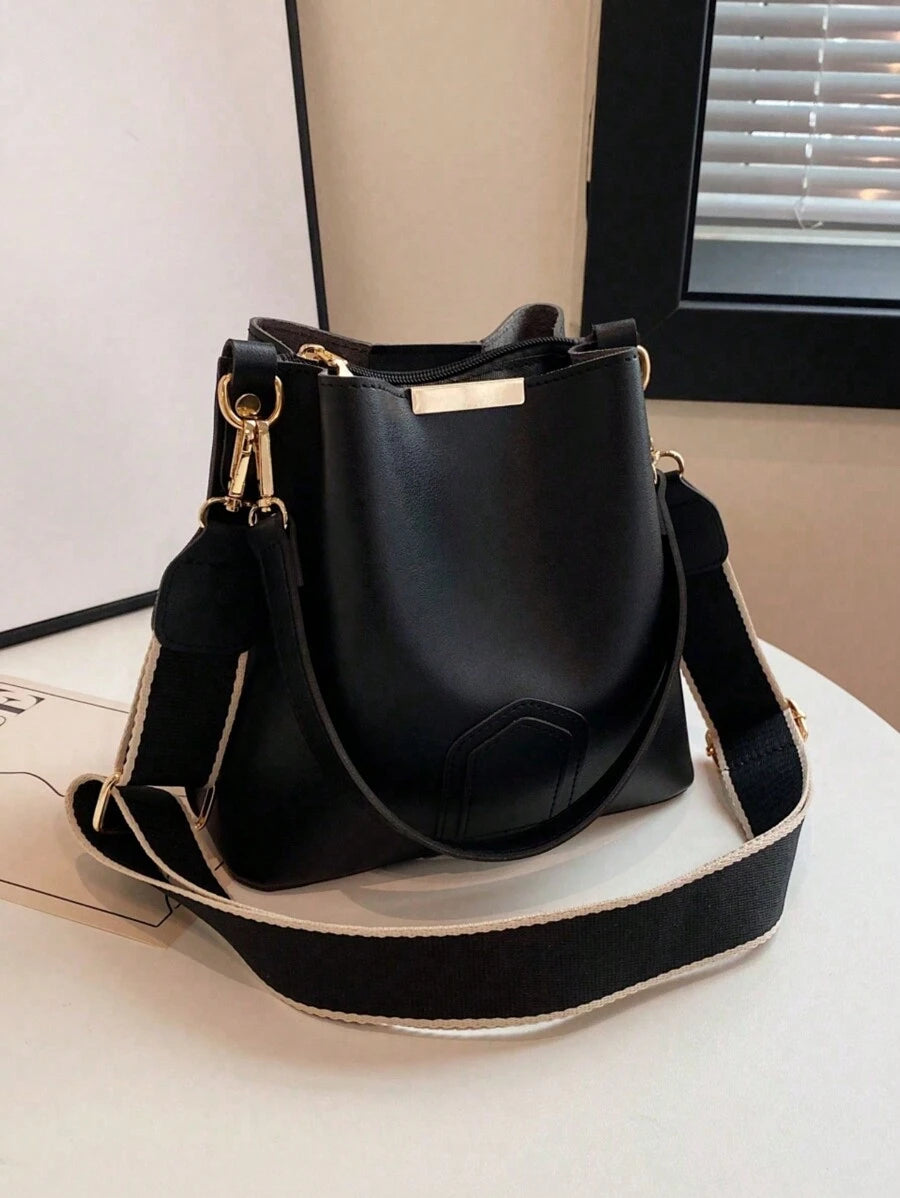 Lausanne Suede Look Bucket Bag with Wide Shoulder Strap