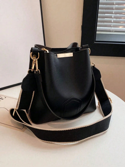 Lausanne Suede Look Bucket Bag with Wide Shoulder Strap