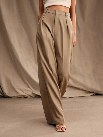 Tatiana Pleated High Waist Wide Leg Trousers with Pockets - Burgundy