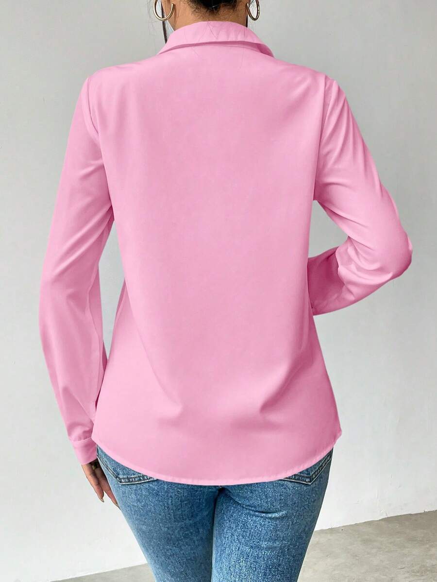 Pia Button Front Long Sleeve Blouse Classic Collared Shirt - Baby Pink
