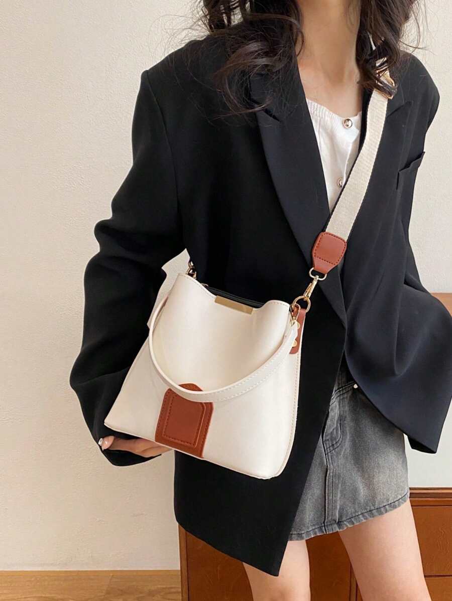 Lausanne Suede Look Bucket Bag with Wide Shoulder Strap