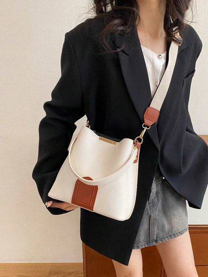 Lausanne Suede Look Bucket Bag with Wide Shoulder Strap