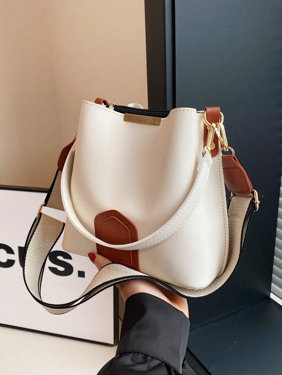 Lausanne Suede Look Bucket Bag with Wide Shoulder Strap