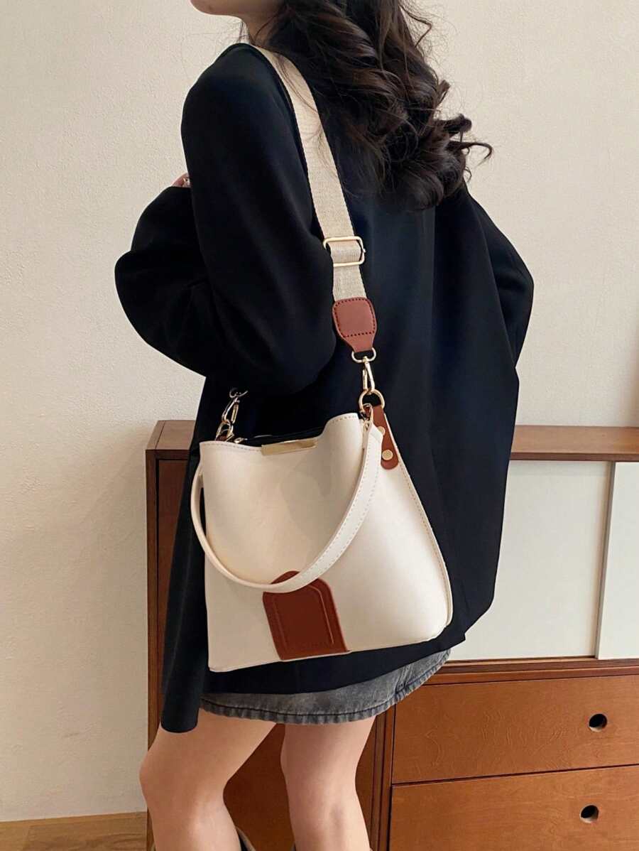 Lausanne Suede Look Bucket Bag with Wide Shoulder Strap