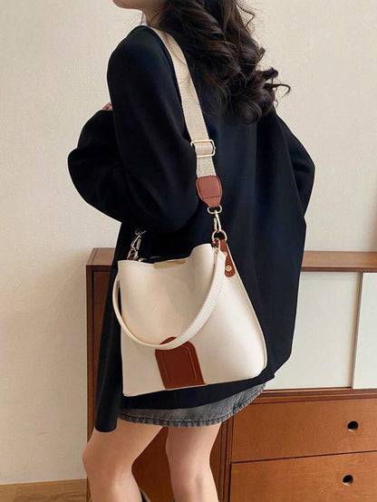 Lausanne Suede Look Bucket Bag with Wide Shoulder Strap