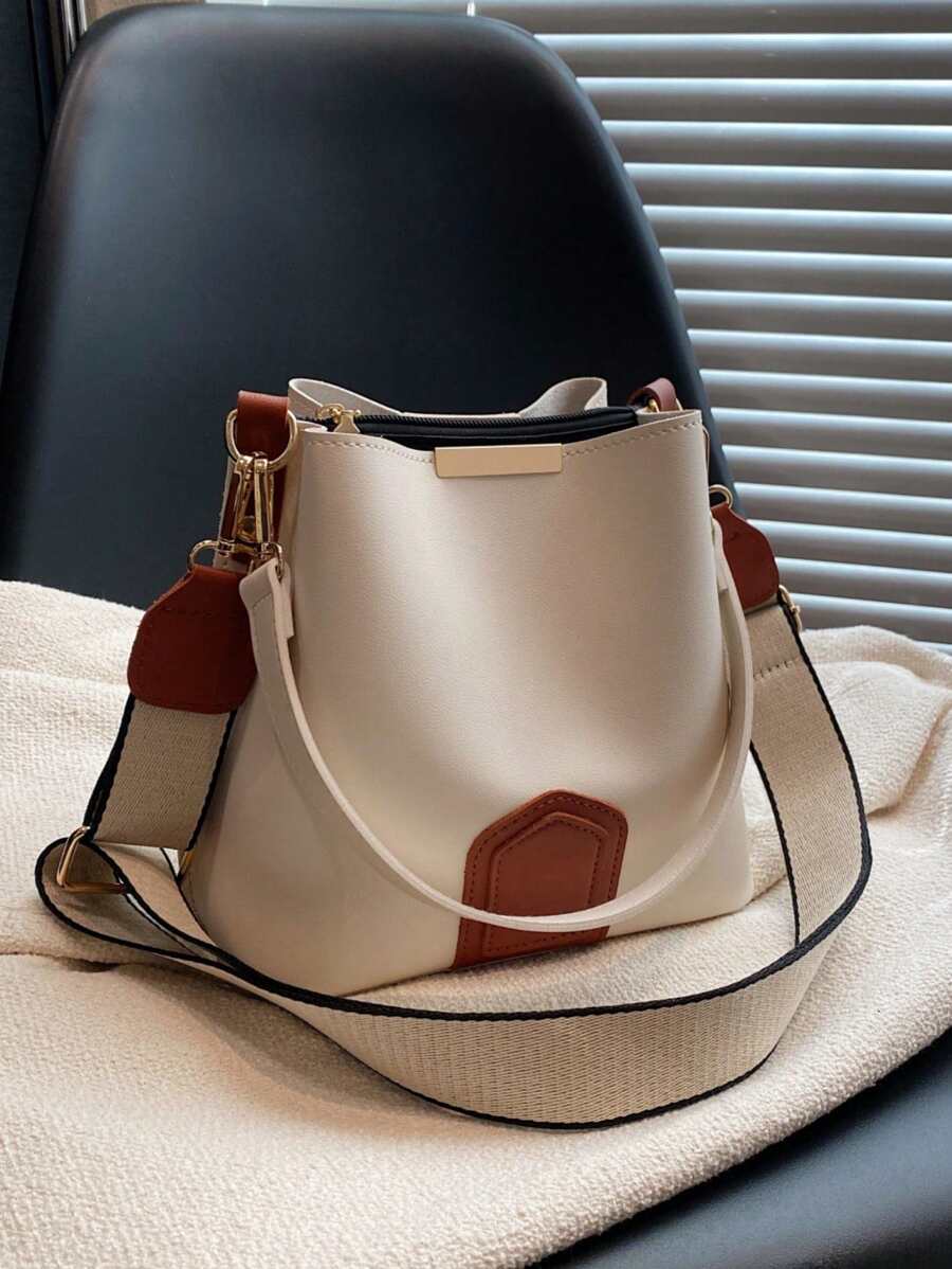 Lausanne Suede Look Bucket Bag with Wide Shoulder Strap