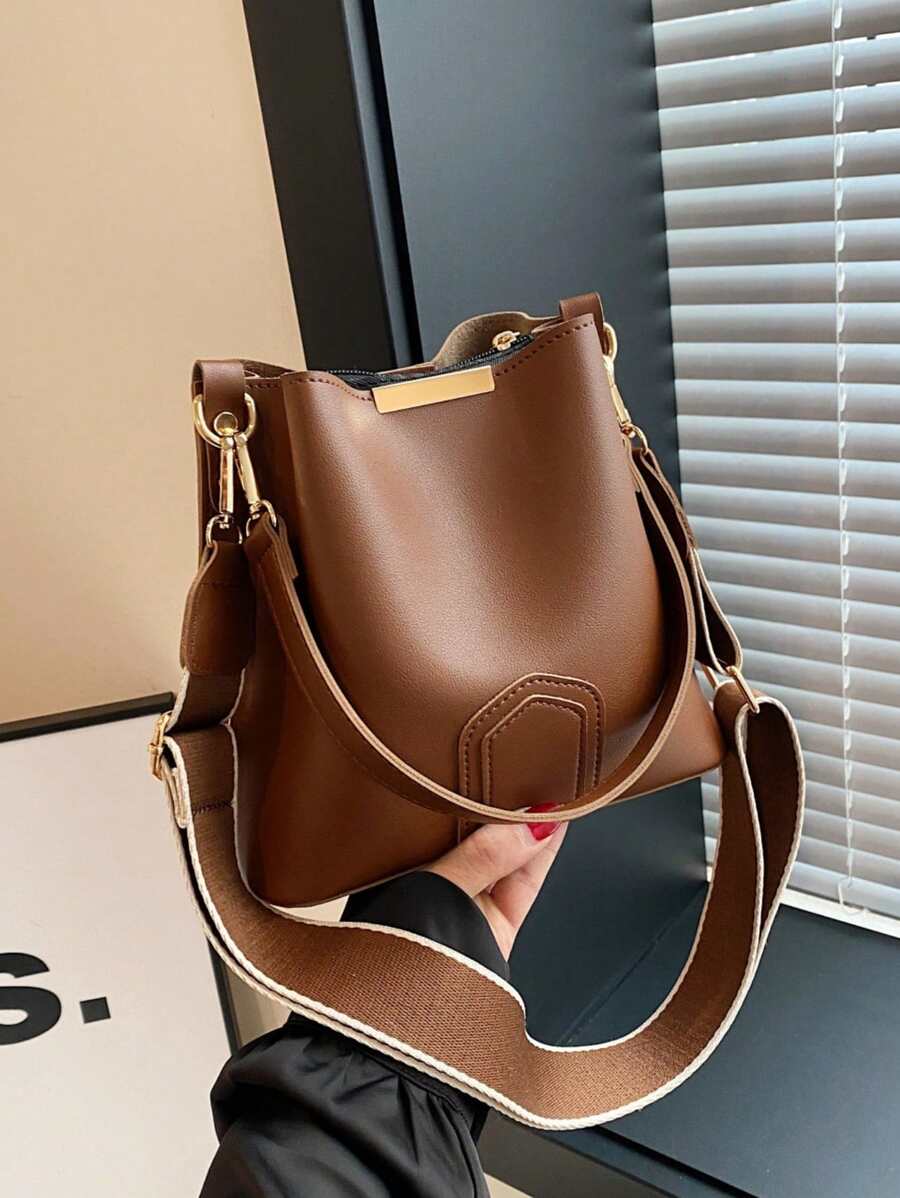 Lausanne Suede Look Bucket Bag with Wide Shoulder Strap