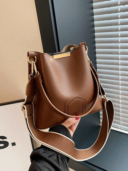 Lausanne Suede Look Bucket Bag with Wide Shoulder Strap