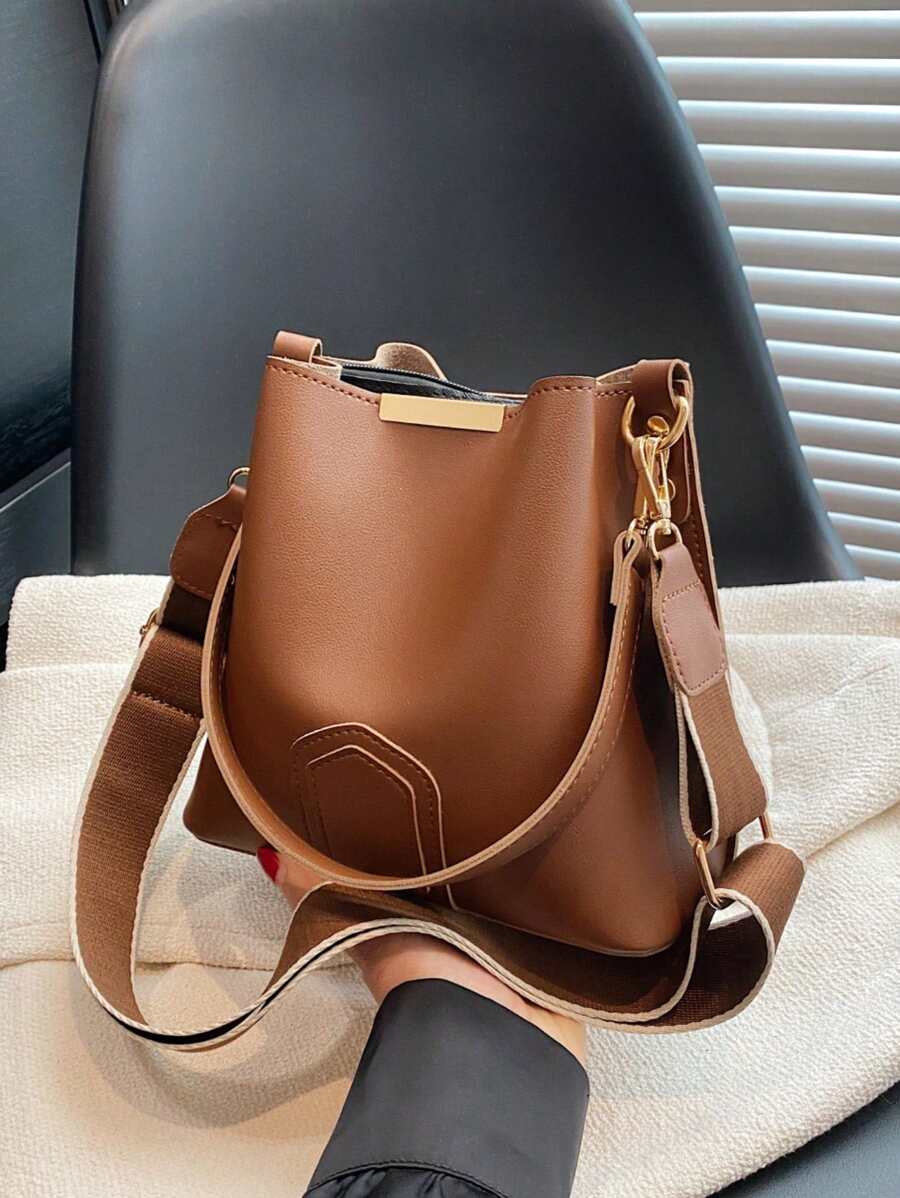 Lausanne Suede Look Bucket Bag with Wide Shoulder Strap