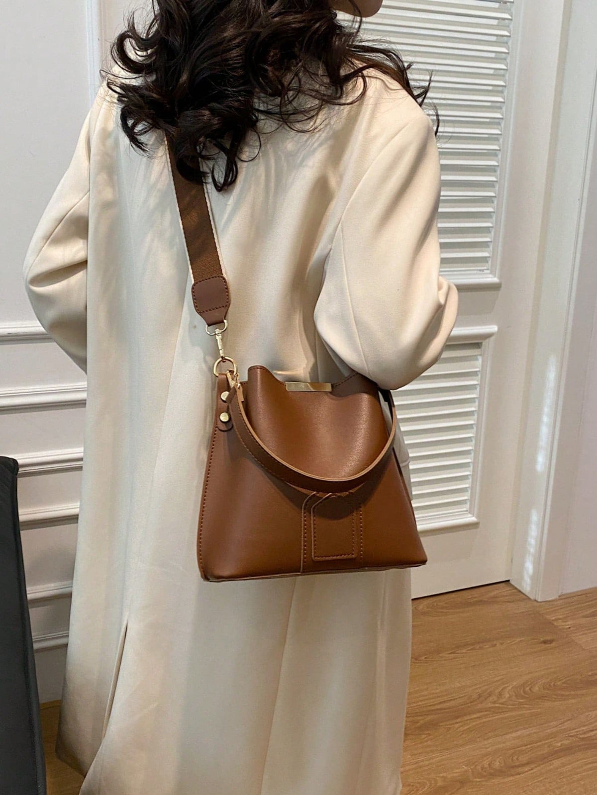Lausanne Suede Look Bucket Bag with Wide Shoulder Strap