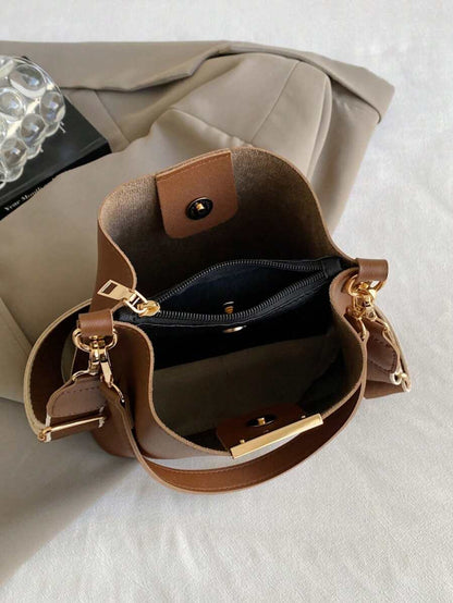 Lausanne Suede Look Bucket Bag with Wide Shoulder Strap
