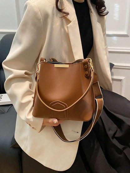 Lausanne Suede Look Bucket Bag with Wide Shoulder Strap