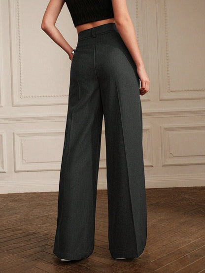 Women's Pleated Wide Leg Dress Trousers, Stretch Tailored Pants for Work Office - Black