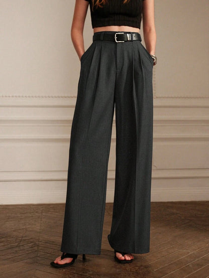 Women's Pleated Wide Leg Dress Trousers, Stretch Tailored Pants for Work Office - White