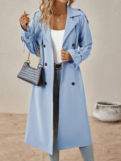 Delia Belted Double Breasted Trench Coat with Raglan Sleeves - Baby Blue