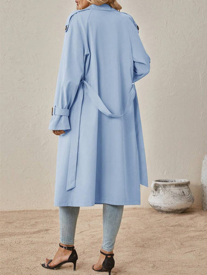 Delia Belted Double Breasted Trench Coat with Raglan Sleeves - Baby Blue