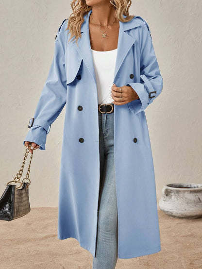 Delia Belted Double Breasted Trench Coat with Raglan Sleeves - Baby Blue
